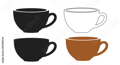 Four coffee cups in varying shades including a dark silhouette