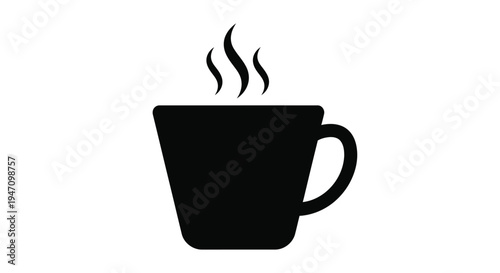 Simple black cup with rising steam a minimalist graphic silhouette