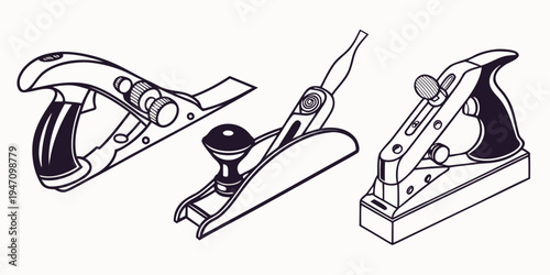 Three different types of planers used for woodworking and carpentry tasks