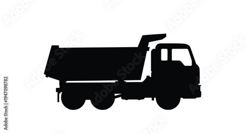 Black silhouette of a dump truck with raised bed industrial vehicle silhouette