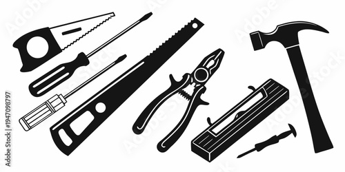 A variety of tools including hammers, screwdrivers, and pliers