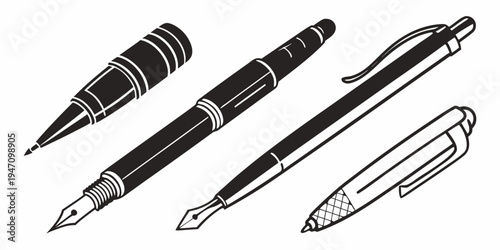 A variety of pens and pencils displayed in a row for writing instruments.