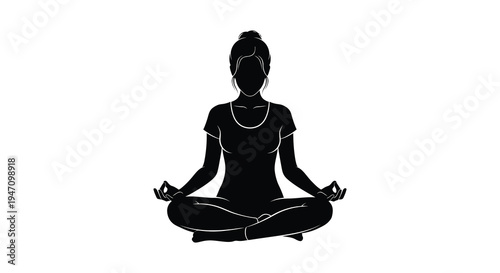 A serene woman practices yoga in a meditative pose displaying calm and inner peace a striking silhouette