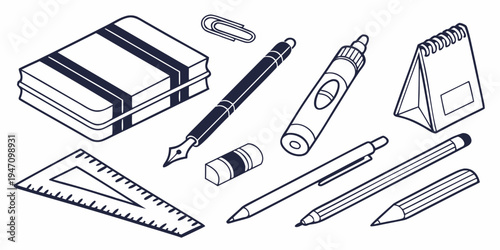 A variety of school supplies including books, pencils, and a ruler