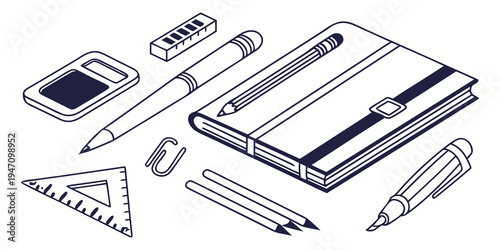 A variety of school supplies neatly arranged on a desk