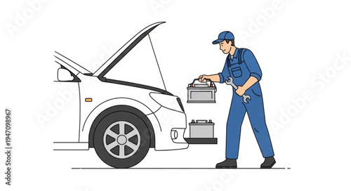 Mechanic Working on Car Engine.