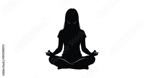 A serene woman practices yoga in the lotus position her form presented as a striking silhouette high quality
