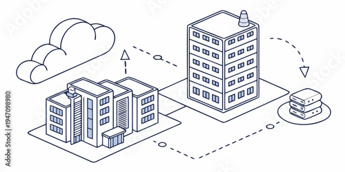 Modern data center with cloud computing and server infrastructure.