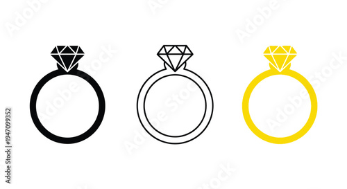 Three diamond rings in varying color schemes a striking silhouette