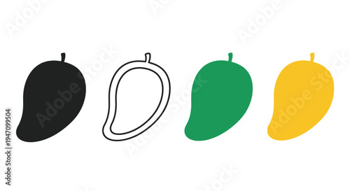 Four mango variations displayed with a black form a silhouette