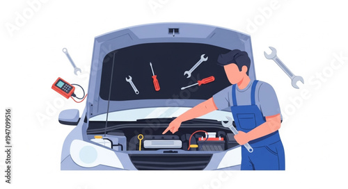 Mechanic working on car engine.