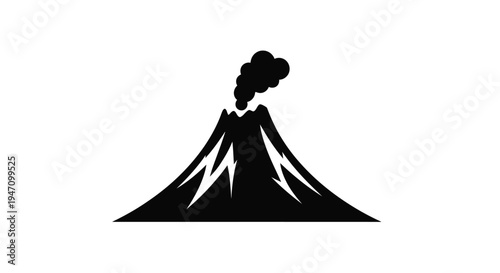 A stark black volcano erupts showcasing a dramatic silhouette