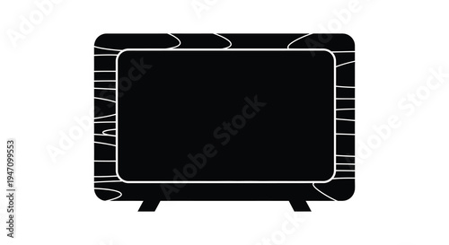 A modern flat screen television with a textured wooden frame is prominently displayed as a dark silhouette