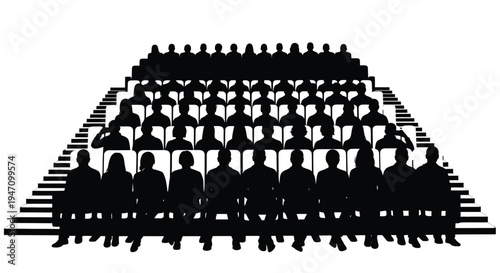 A large crowd of people seated in stadium rows black silhouette