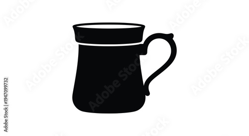 A stark black silhouette depicts a traditional ceramic mug with a prominent handle and lid silhouette high quality