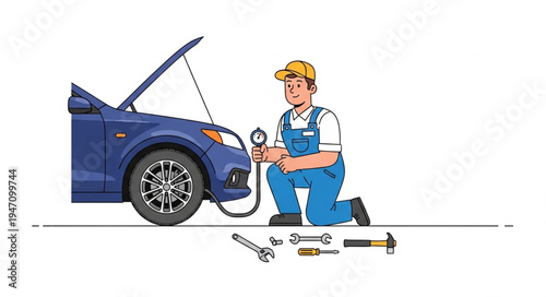 Mechanic Working on Car Engine.