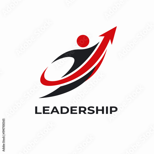 Leadership concept with ascending arrow and human silhouette