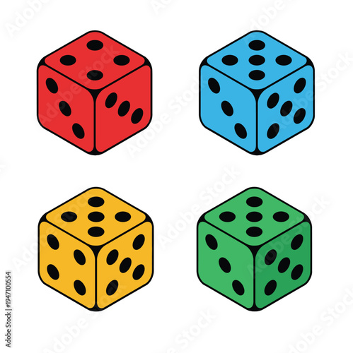 Colorful Dice Icon Collection – Gaming Symbols with Gradient Design