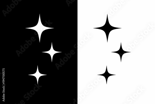 A graphic design featuring white and black starburst shapes on contrasting backgrounds