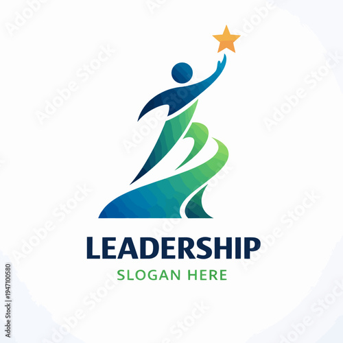 Leadership logo with a person reaching for a star