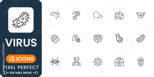 Medical virus and germ icon pack featuring infection, bacteria, pandemic and healthcare protection symbols clean vector set