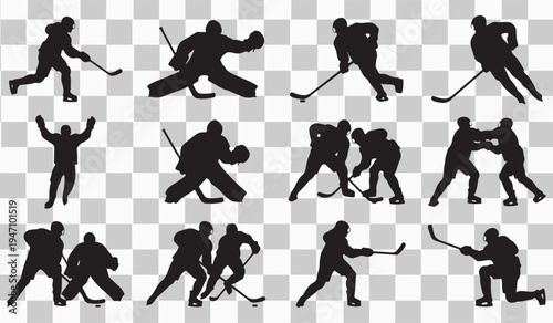 Hockey Player Silhouettes Set – Professional Action Poses and Goalie Icon