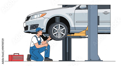 Mechanic Working on Car Tire.