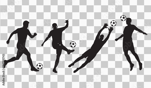Soccer Player Action Silhouettes – Football Kicking and Goalkeeper Poses