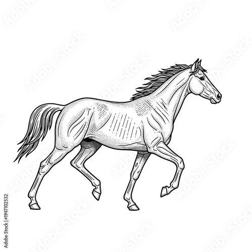 Detailed sketch of a trotting horse in motion