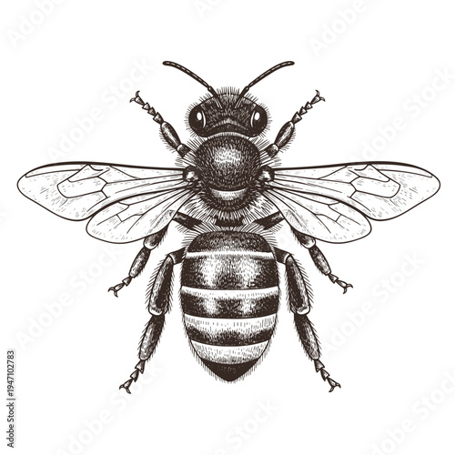 Detailed anatomical sketch of a bee with shading
