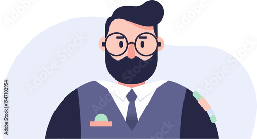 Flat illustration of a man with glasses and a beard, wearing a suit