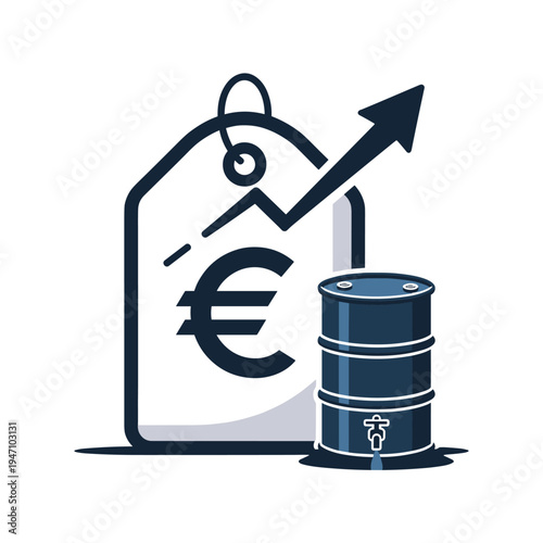 Price tag with euro symbol and rising oil barrel chart