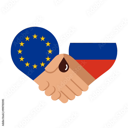 EU and Russia handshake with oil drop symbol
