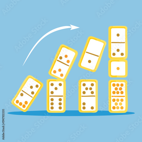 Dominoes falling in sequence on blue background vector illustration