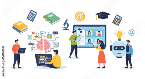 AI and E-learning Concept: Digital Education, Machine Learning, Online Teaching, Virtual Classroom, and Future Technology Integration