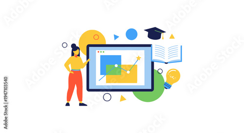 Digital Education Success, Data Analysis, and Skill Development Illustration