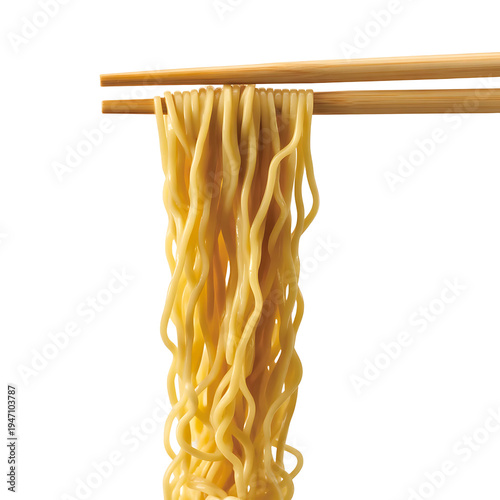 Raw uncooked wheat noodles bundle tied with chopsticks isolated on transparent background