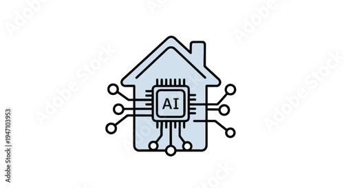 An illustration depicts a house integrated with an artificial intelligence microchip for smart home technology.