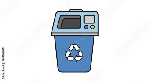 A recycling bin with a digital display is shown outdoors in a city.