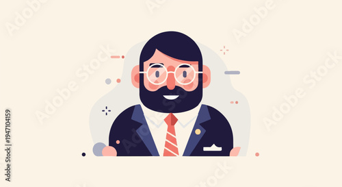 Cartoon businessman with glasses, beard, and suit