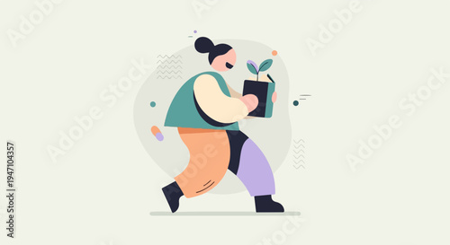 Person walking holding a book with a sprout growing from it