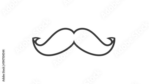 Black and white illustration of a classic handlebar mustache with curled ends isolated on a plain white background for design.