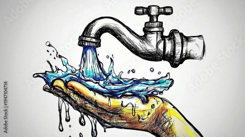 Pencil Sketch Highlighting Water Preservation Efforts