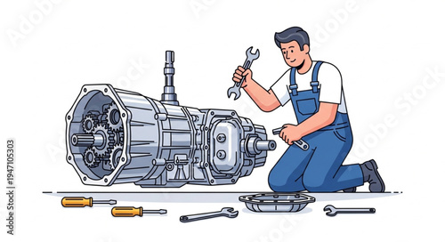 Mechanic working on engine.