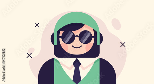 Minimalist illustration of a person with sunglasses and headphones