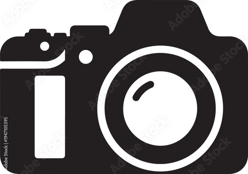 Minimalist Black Digital Camera Icon Silhouette on White Background