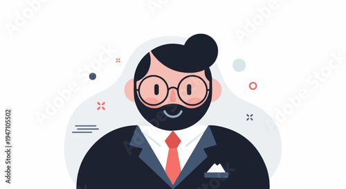 Illustrated portrait of a smiling man in a suit with glasses