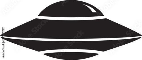 Black UFO Flying Saucer Silhouette Icon, Alien Spacecraft Vector