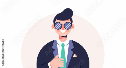 Stylish individual in a suit and sunglasses, giving a thumbs up