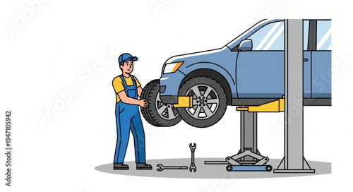 Mechanic Working on Car.